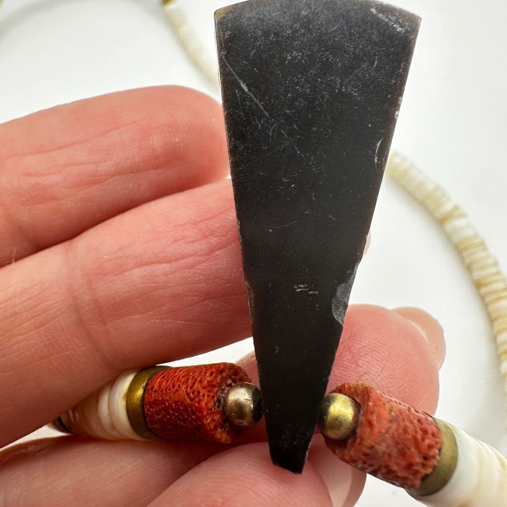 Vintage Heishi Puka Necklace with red coral and shell, 16" necklace! - Picture 7 of 12